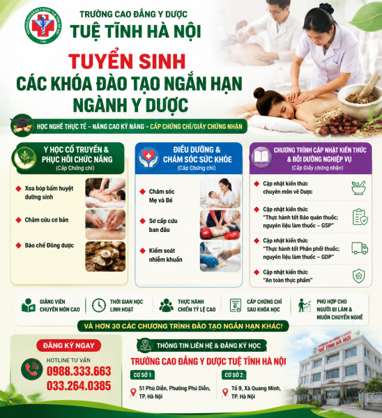CÁC CHƯƠNG TRÌNH ĐÀO TẠO NGẮN HẠN NỔI BẬT CỦA TRƯỜNG CAO ĐẲNG Y DƯỢC TUỆ TĨNH HÀ NỘI